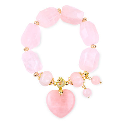 গুণ  14MM Multi Facted Rose Quartz Stone Crystal Bracelet Heart Carving কারখানা