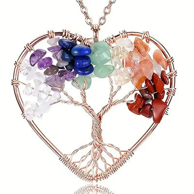 গুণ  5*5cm Tree Of Life Necklace With Chakra Stones Pendant কারখানা