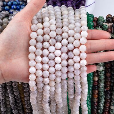 8 মিমি হোয়াইট পাগল দাড়ি Agate লস মণির OEM ODM জন্য DIY কারুশিল্প
