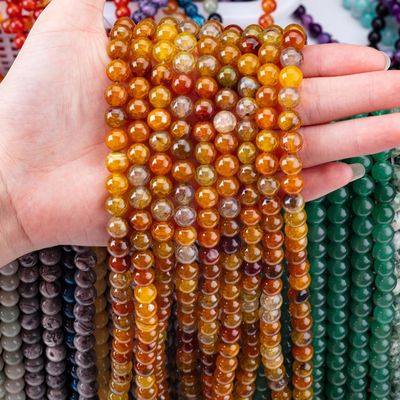 আধ্যাত্মিক প্রাকৃতিক গাঢ় হলুদ ড্রাগন Agate 8MM বৃত্তাকার হাতের তৈরি গয়না এবং Keychain জন্য আলগা মণির