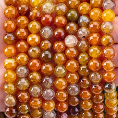 আধ্যাত্মিক প্রাকৃতিক গাঢ় হলুদ ড্রাগন Agate 8MM বৃত্তাকার হাতের তৈরি গয়না এবং Keychain জন্য আলগা মণির