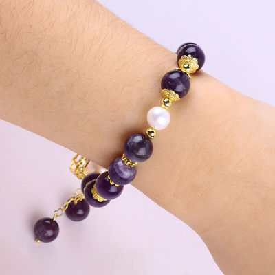 10mm Bead Dream Amethyst Stone Stretch Bracelets With Purple Bling Bling Charm. 10 মিমি মণির স্বপ্নের অমেথিস্ট স্টোন স্ট্রেচ আঙুলগুলি বেগুনি ব্লিং ব্লিং চার্মের সাথে