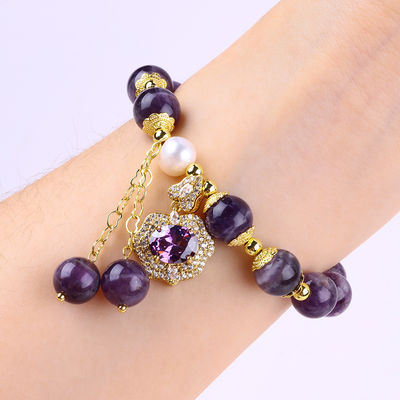 10mm Bead Dream Amethyst Stone Stretch Bracelets With Purple Bling Bling Charm. 10 মিমি মণির স্বপ্নের অমেথিস্ট স্টোন স্ট্রেচ আঙুলগুলি বেগুনি ব্লিং ব্লিং চার্মের সাথে