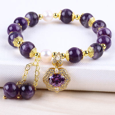 10mm Bead Dream Amethyst Stone Stretch Bracelets With Purple Bling Bling Charm. 10 মিমি মণির স্বপ্নের অমেথিস্ট স্টোন স্ট্রেচ আঙুলগুলি বেগুনি ব্লিং ব্লিং চার্মের সাথে