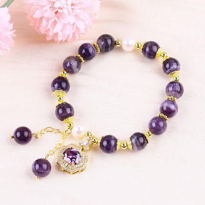 10mm Bead Dream Amethyst Stone Stretch Bracelets With Purple Bling Bling Charm. 10 মিমি মণির স্বপ্নের অমেথিস্ট স্টোন স্ট্রেচ আঙুলগুলি বেগুনি ব্লিং ব্লিং চার্মের সাথে