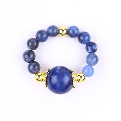 প্রাকৃতিক ক্রিস্টাল 4MM নীল Sodalite তামা স্বর্ণ Plating নমনীয় দড়ি রিং জুয়েলারী উপহার জন্য