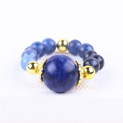 প্রাকৃতিক ক্রিস্টাল 4MM নীল Sodalite তামা স্বর্ণ Plating নমনীয় দড়ি রিং জুয়েলারী উপহার জন্য