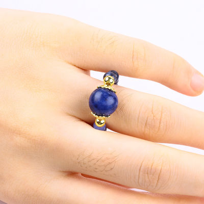 প্রাকৃতিক ক্রিস্টাল 4MM নীল Sodalite তামা স্বর্ণ Plating নমনীয় দড়ি রিং জুয়েলারী উপহার জন্য