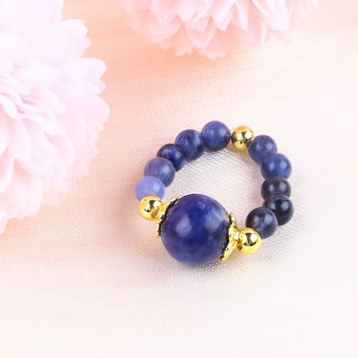 প্রাকৃতিক ক্রিস্টাল 4MM নীল Sodalite তামা স্বর্ণ Plating নমনীয় দড়ি রিং জুয়েলারী উপহার জন্য