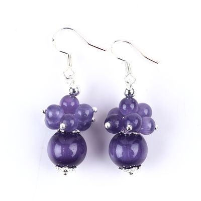 8 এমএম বেগুনি বিড়ালের চোখ হস্তনির্মিত DIY Bead Dangle ফুলের কানের দুল অনন্য নকশা কানের দুল দৈনন্দিন পরিধানের জন্য