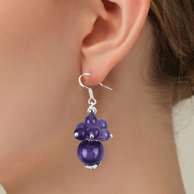 8 এমএম বেগুনি বিড়ালের চোখ হস্তনির্মিত DIY Bead Dangle ফুলের কানের দুল অনন্য নকশা কানের দুল দৈনন্দিন পরিধানের জন্য