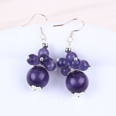 8 এমএম বেগুনি বিড়ালের চোখ হস্তনির্মিত DIY Bead Dangle ফুলের কানের দুল অনন্য নকশা কানের দুল দৈনন্দিন পরিধানের জন্য