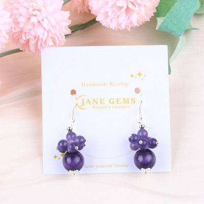 8 এমএম বেগুনি বিড়ালের চোখ হস্তনির্মিত DIY Bead Dangle ফুলের কানের দুল অনন্য নকশা কানের দুল দৈনন্দিন পরিধানের জন্য