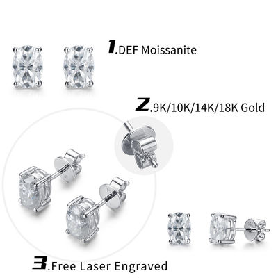 18k সোনার Moissanite ডায়মন্ড ওভাল কানের দুল স্টাডস উপহার