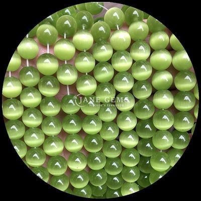 গোল্ড অলিভ ব্লু রঙের রত্ন মণির বৃত্তাকার আকৃতির বিড়ালের চোখ হস্তনির্মিত গয়না জন্য আলগা মণির স্ট্র্যান্ড